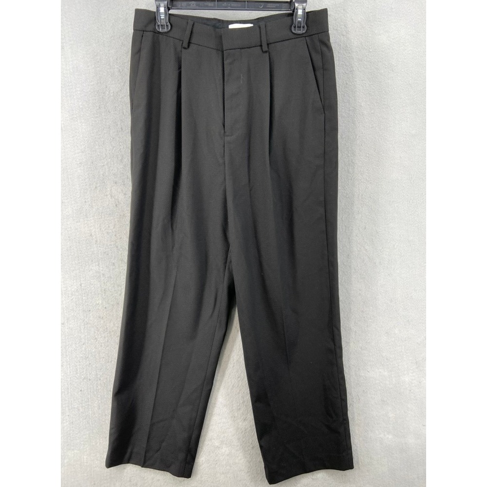 TOPMAN‎ Pants MensSz 32x34 Black Pleated Crop Wool Blend Flat Front